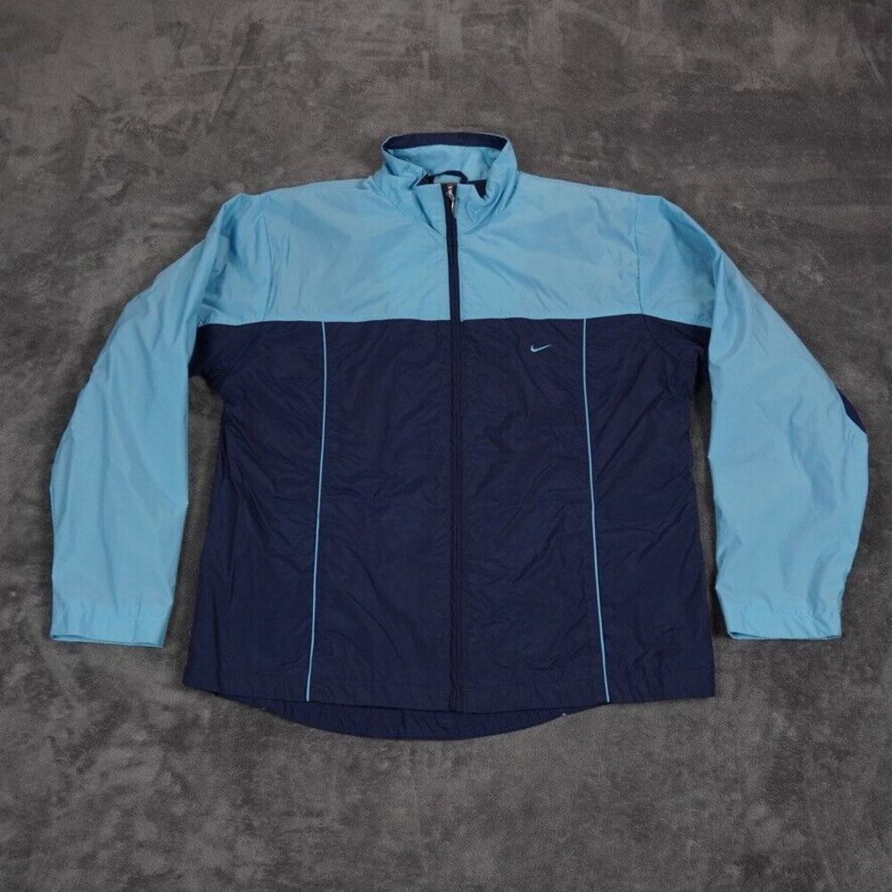 Nike Jacket Womens Large Blue Nylon Y2K Mini Swoosh Lined Rain Track Windbreaker